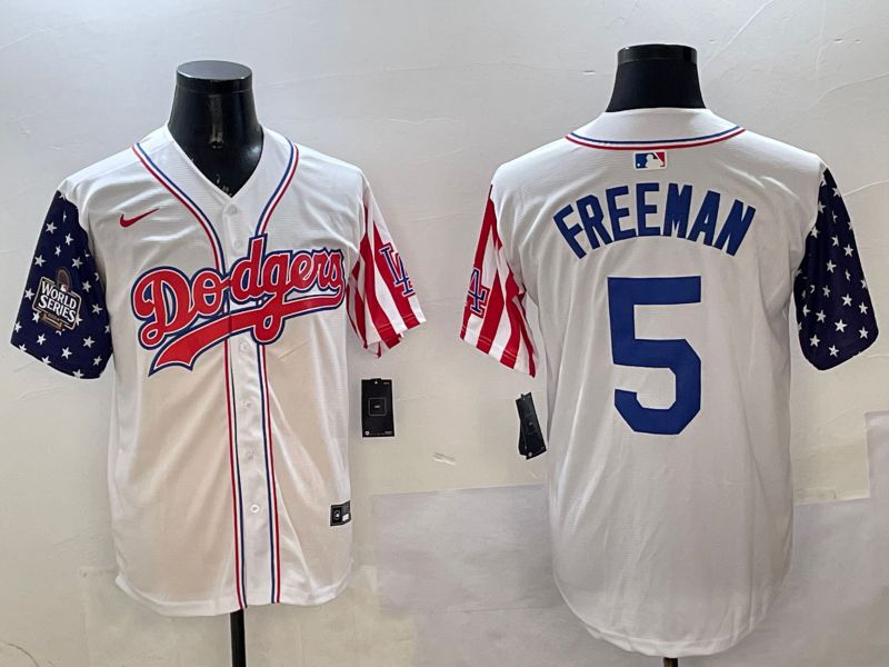 Men Los Angeles Dodgers 5 Freeman White a generation of national flags Joint name 2025 Nike MLB Jersey style 3